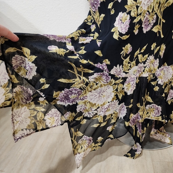 Vintage Y2K Maxi Dress Dark Floral Beading Drape Neck Bodycon Scoop Back size M - Picture 7 of 11